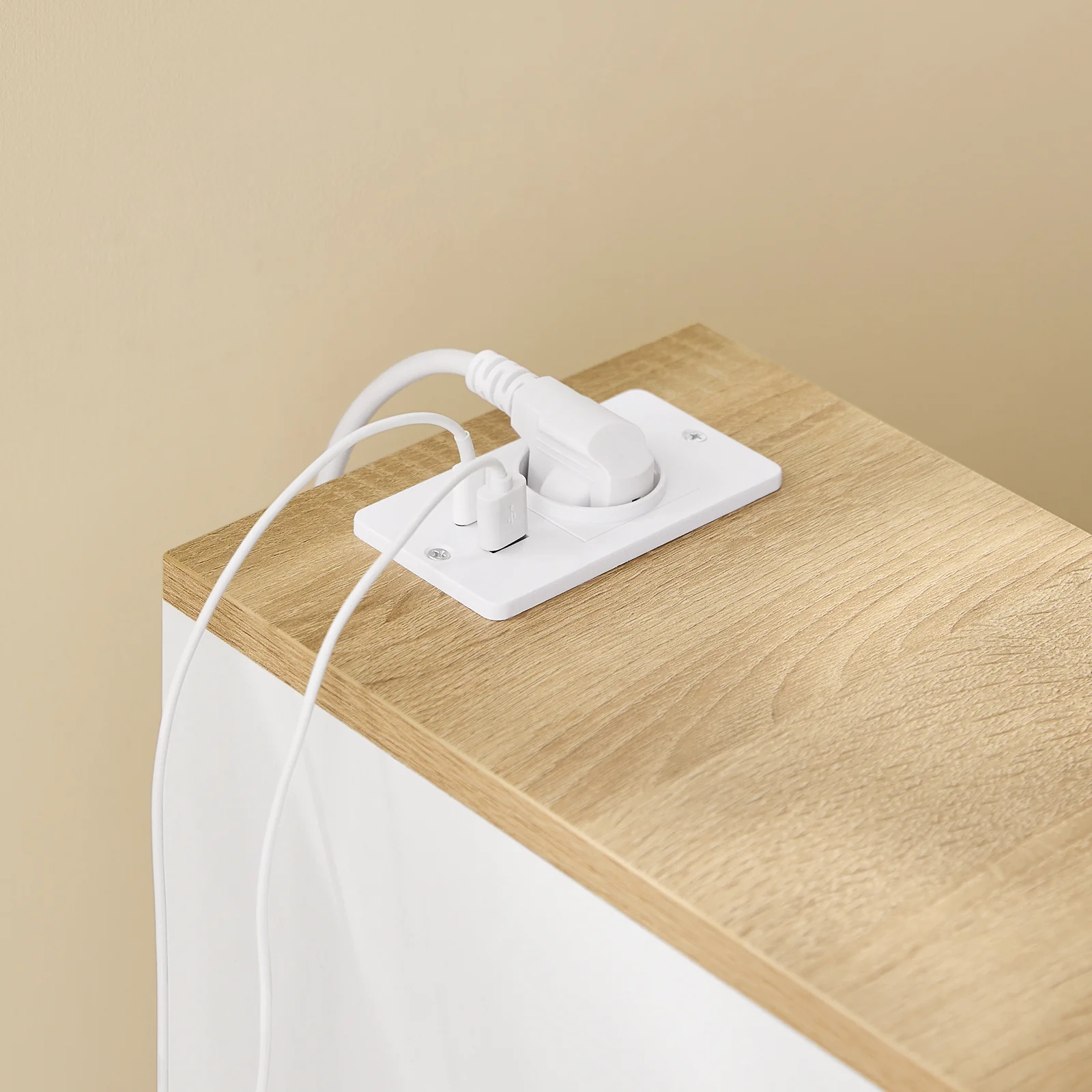 SoBuy FBT111-E-WN Slim Nachtkastje met Oplaadstation, Smal Bijzettafeltje met Standaard Stopcontact, USB-poort en Type-C Poort voor Slaapkamer en Woonkamer, B20 x D35 x H60 cm, Wit - Image 8