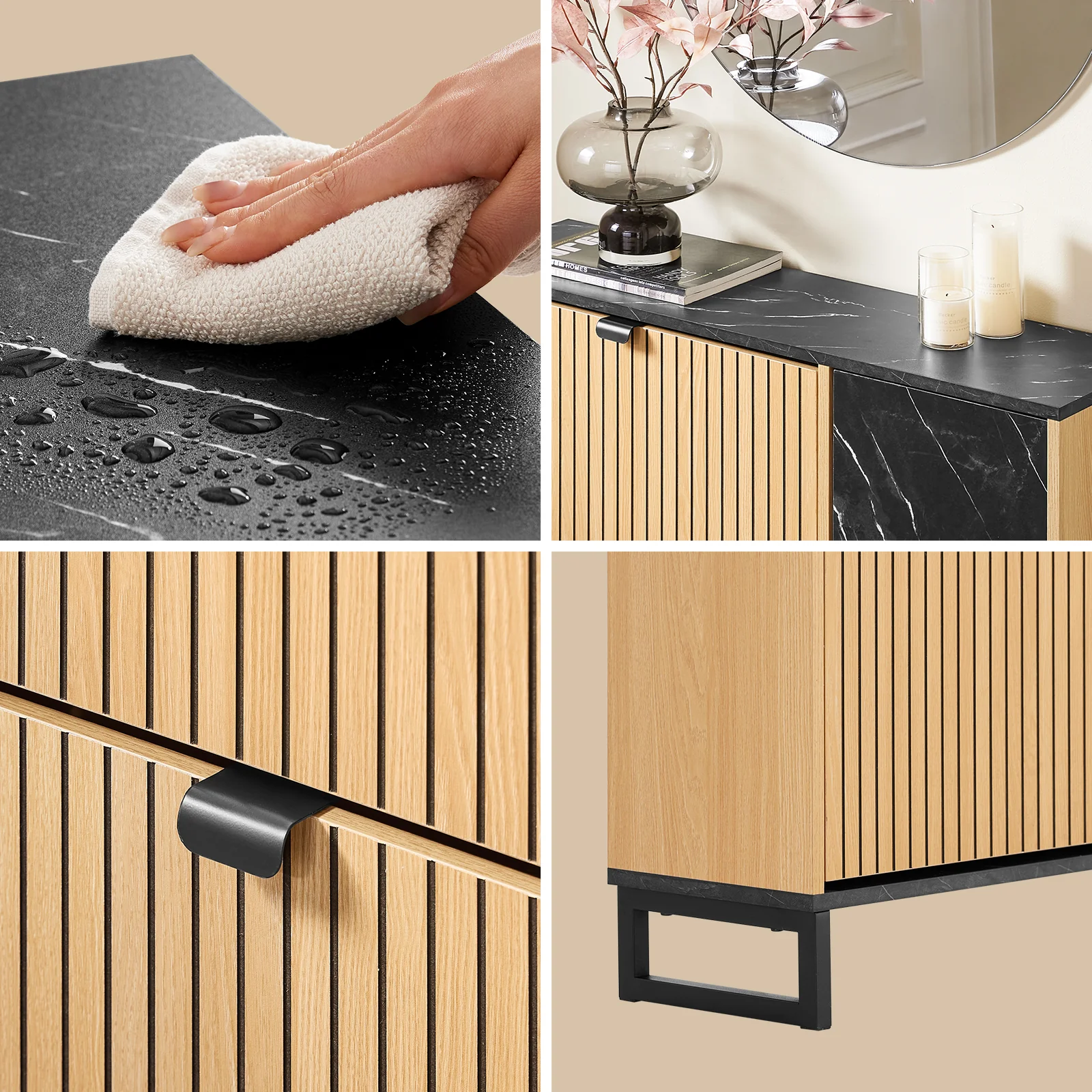 SoBuy FSR203-N Smalle schoenenkast voor entree, schoenenkast met 2 kleppen en zijdeur, schoenenopslag, Scandinavisch design, compact, zwart, licht hout, 90 x 24 x 88 cm - Image 10