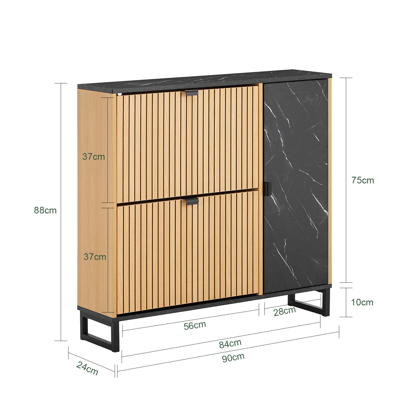 SoBuy FSR203-N Smalle schoenenkast voor entree, schoenenkast met 2 kleppen en zijdeur, schoenenopslag, Scandinavisch design, compact, zwart, licht hout, 90 x 24 x 88 cm - Image 5