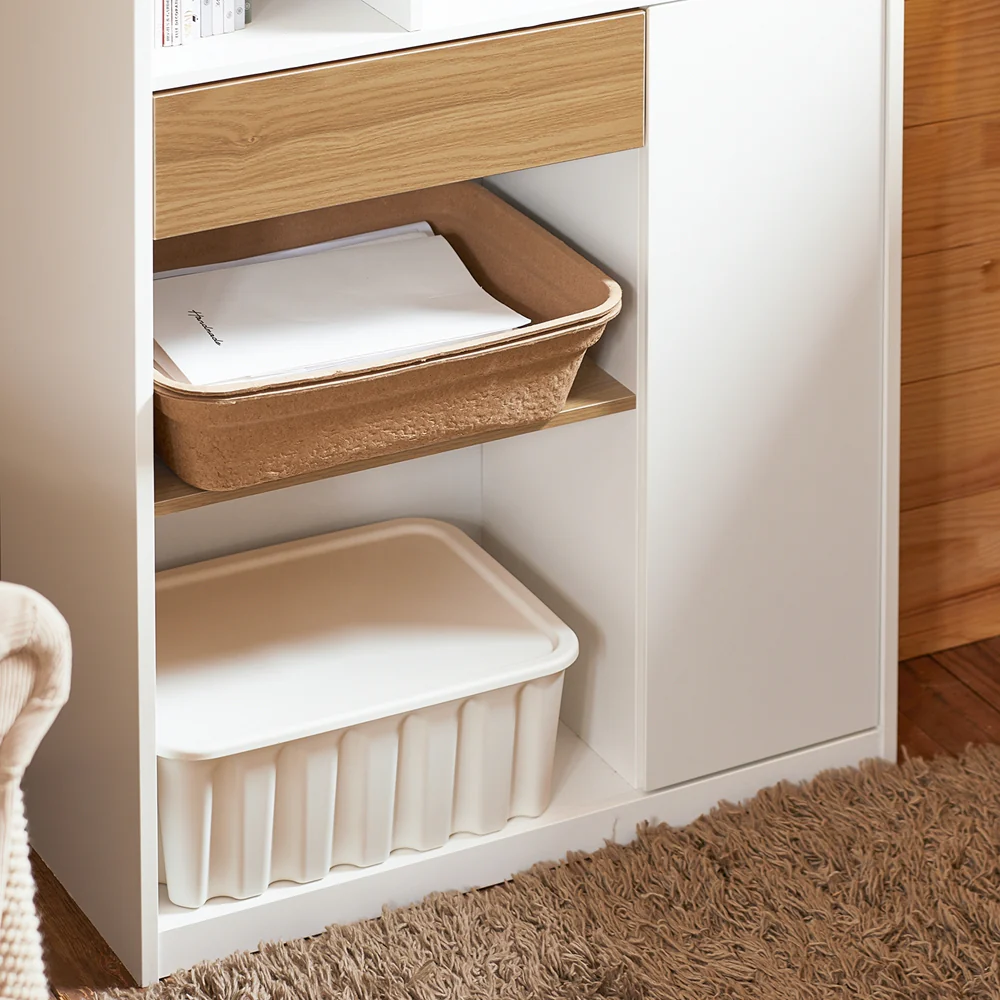 SoBuy STR11-WN Boekenkast met lade, kantoren, klein bureau met opbergplanken - Image 10