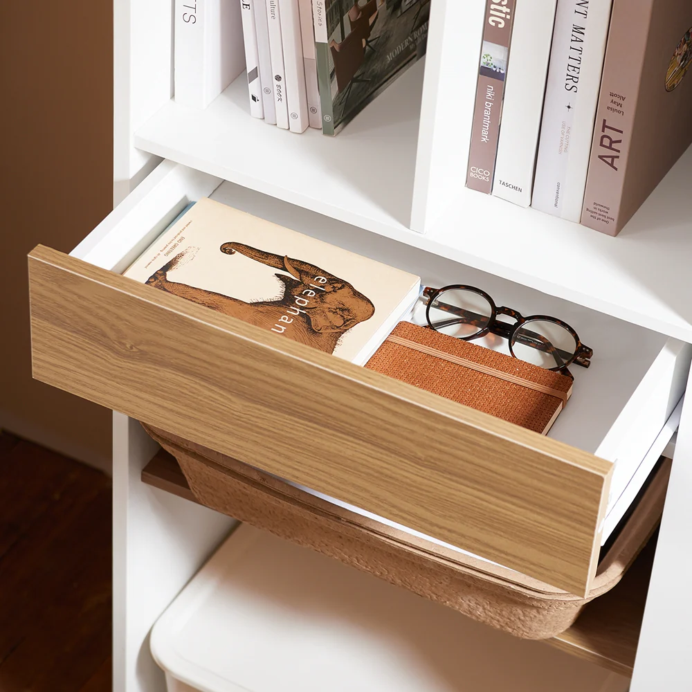 SoBuy STR11-WN Boekenkast met lade, kantoren, klein bureau met opbergplanken - Image 13