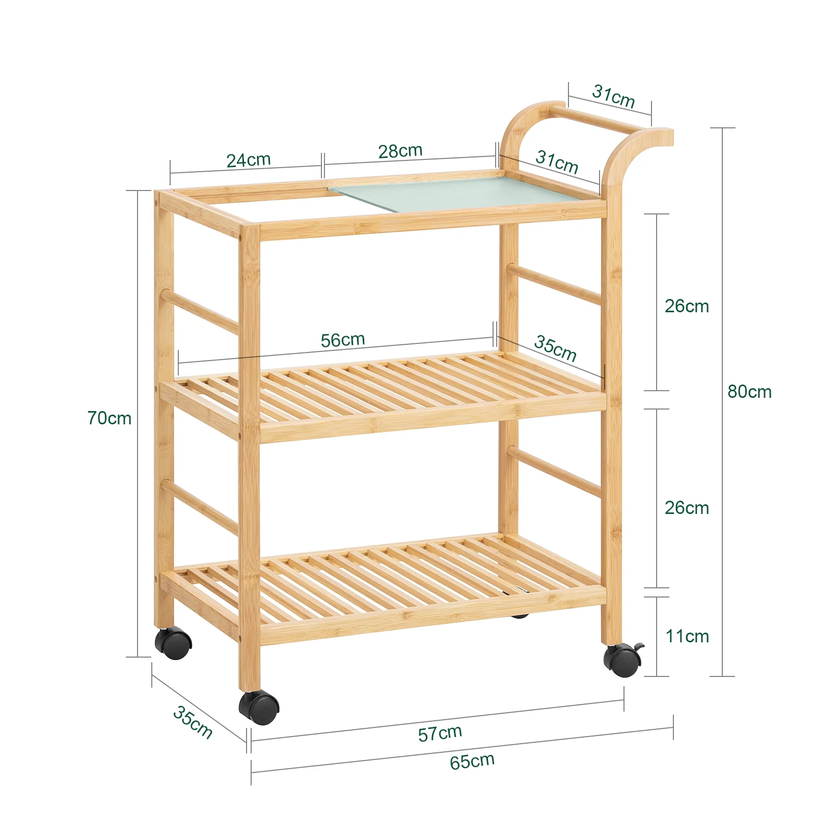 SoBuy SVW24-N Serveerwagen met wielen keukenwagen keukenrek rolwagen keuken rek met wielen natuur B HT ca. 65x80x35cm - Image 5