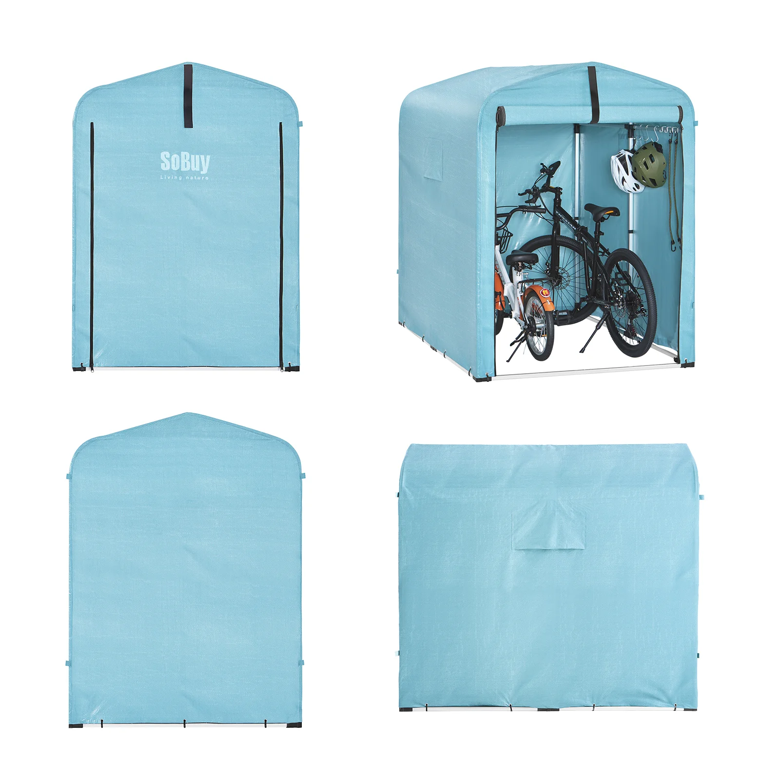 SoBuy KLS11-BL Tuinhuis, tuinhuis voor buiten, waterdicht, motorhuis met haken, garage voor fiets en gereedschap, fietsschuur, opslag en opslag, lichtblauw, 120 x 176 x 163 cm - Image 16