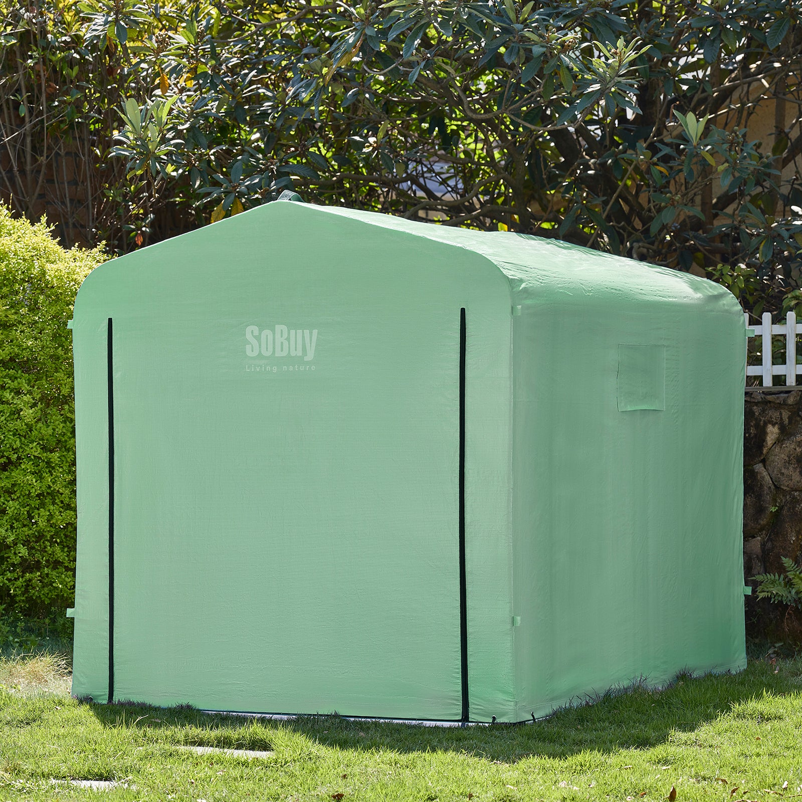 SoBuy KLS11-L-GR Tuinhuis, Waterdichte Buitenkast, Motorstalling met Haken, Fietsgarage en Gereedschapberging, Fietsenstalling, Opslagruimte, Groen, 159x219x165 cm - Image 3