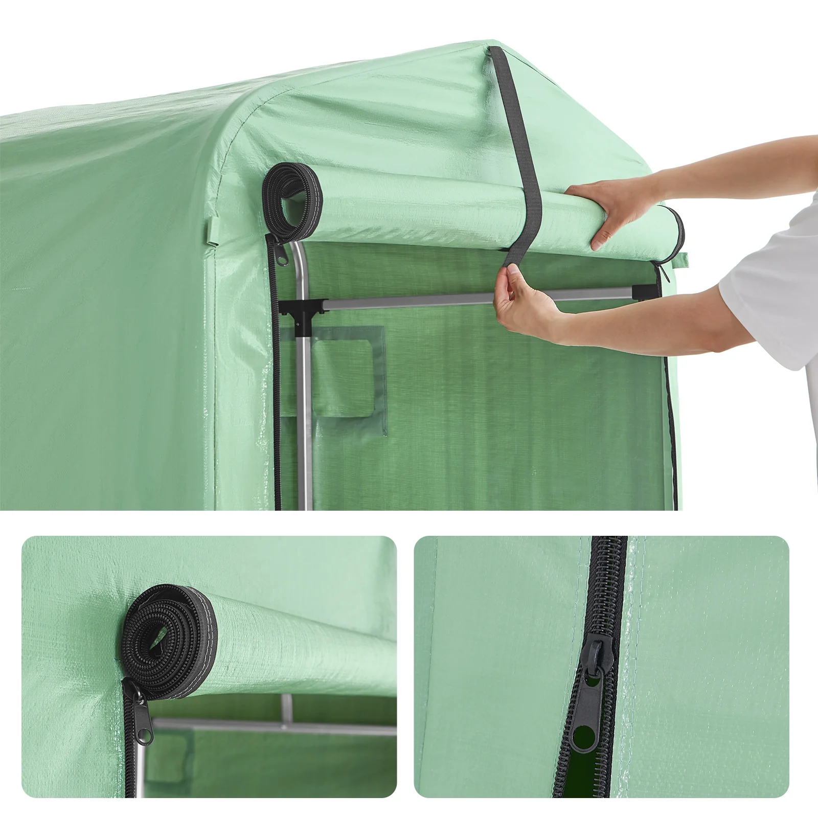 SoBuy KLS11-L-GR Tuinhuis, Waterdichte Buitenkast, Motorstalling met Haken, Fietsgarage en Gereedschapberging, Fietsenstalling, Opslagruimte, Groen, 159x219x165 cm - Image 8