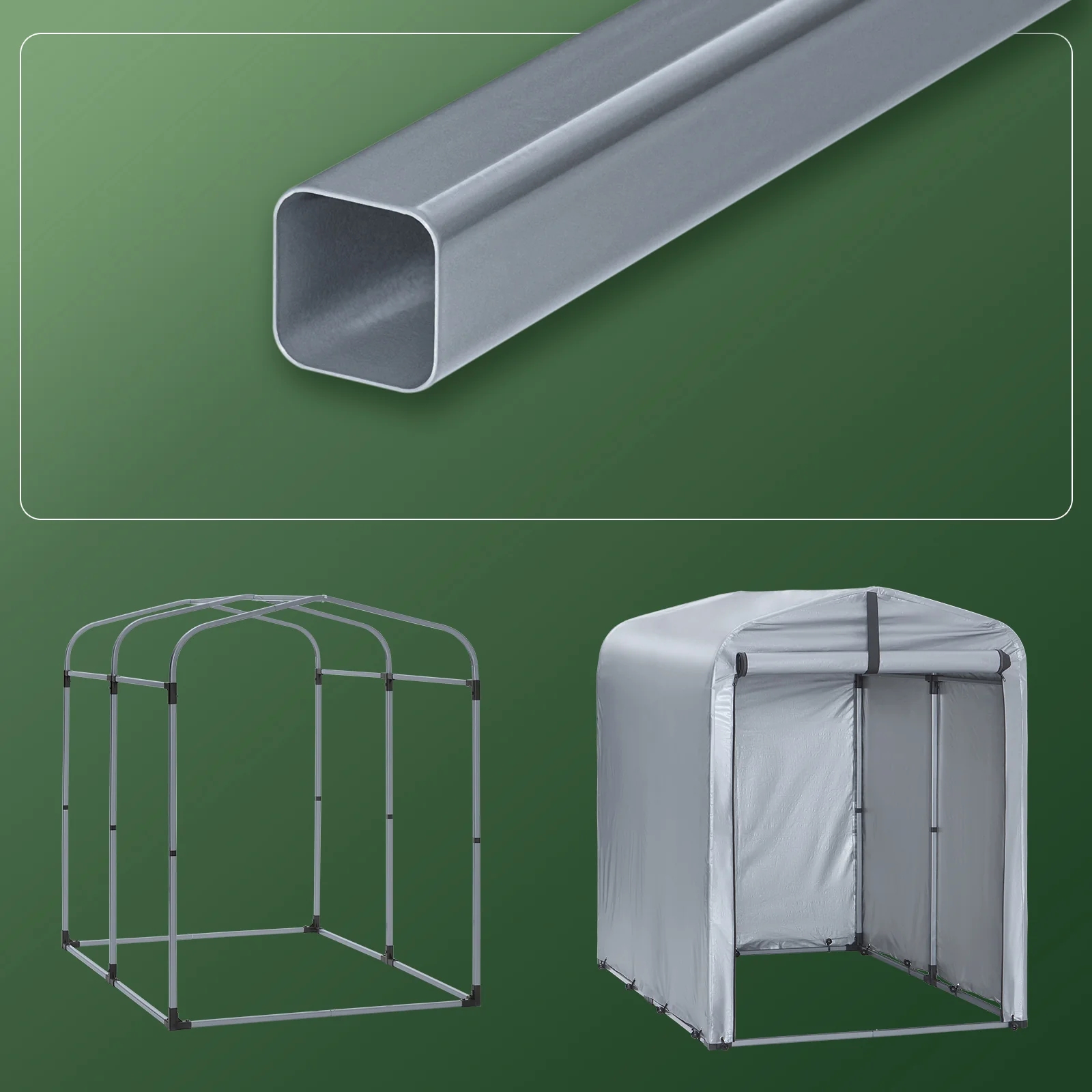 SoBuy KLS11-K Tuinschuur, tuinhuis voor buiten, waterdicht, motorhuis met haken, garage voor fiets en gereedschap, fietsschuur, opslag en opslag, zilver, 120 x 176 x 163 cm - Image 6