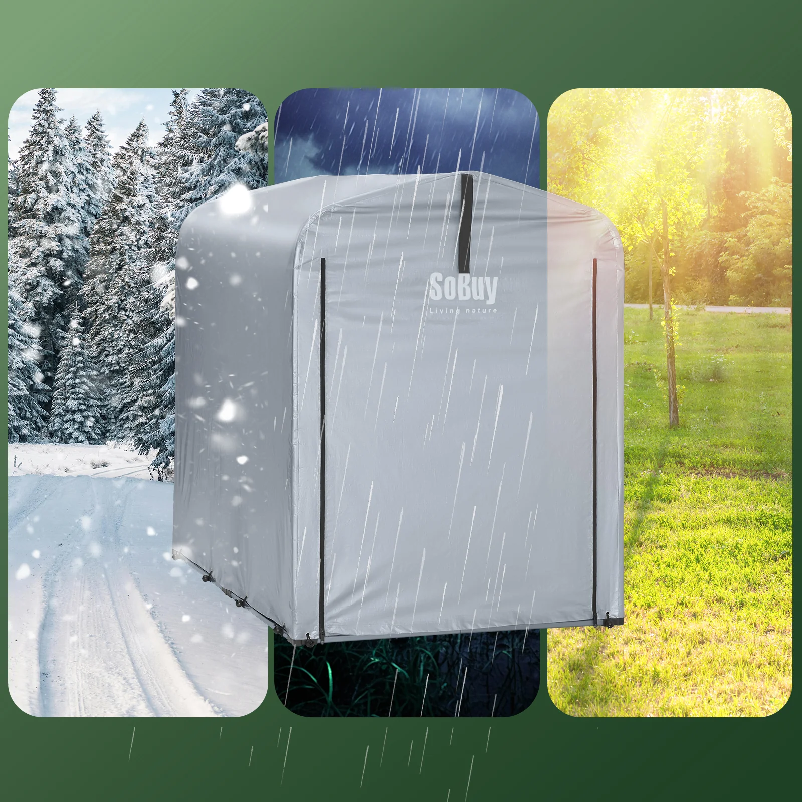 SoBuy KLS11-K Tuinschuur, tuinhuis voor buiten, waterdicht, motorhuis met haken, garage voor fiets en gereedschap, fietsschuur, opslag en opslag, zilver, 120 x 176 x 163 cm - Image 9