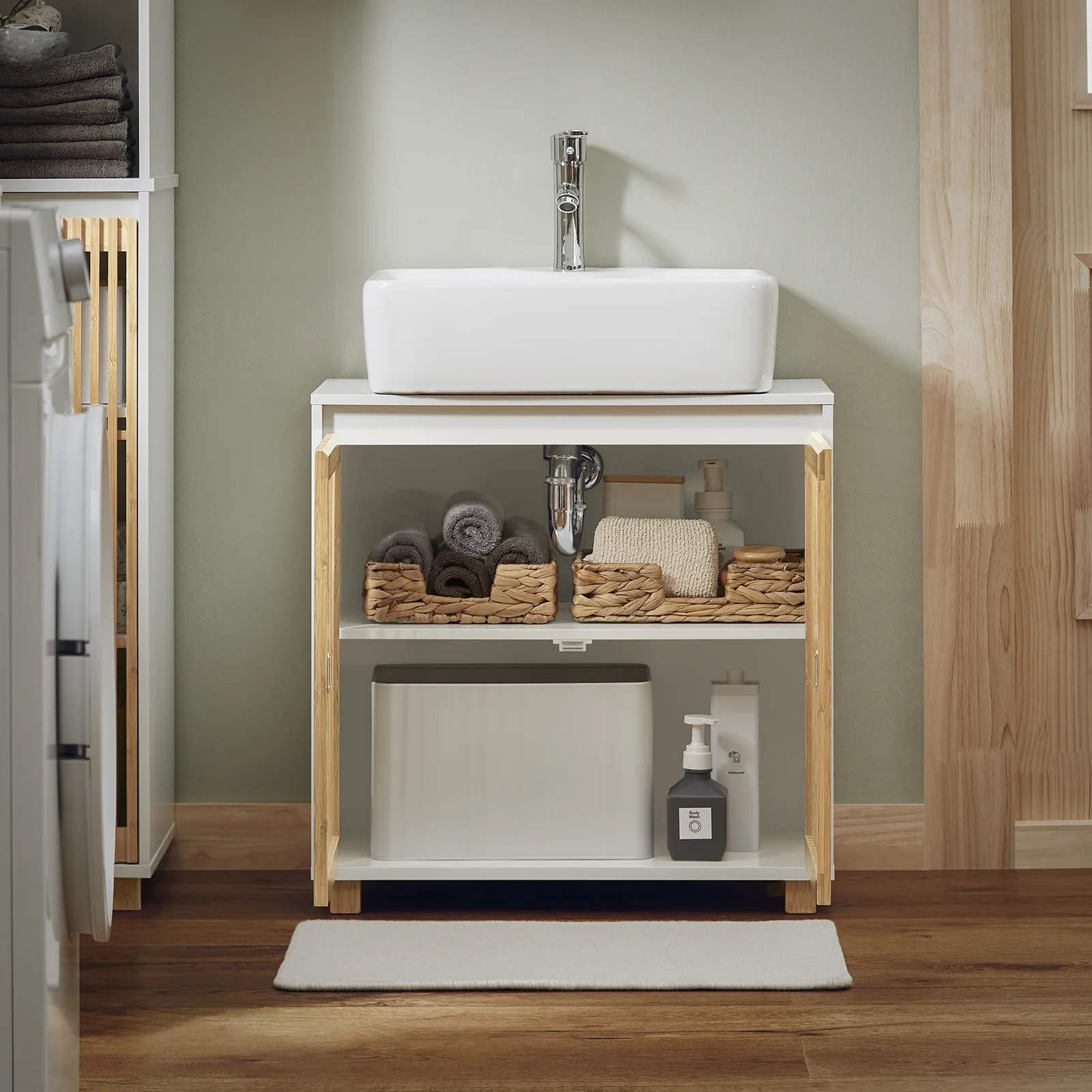 SoBuy BZR125-W Wastafel Onderkast, Wastafelmeubel, Badkamer Onderkast, Badkamerkast, Wastafelkast - Image 4